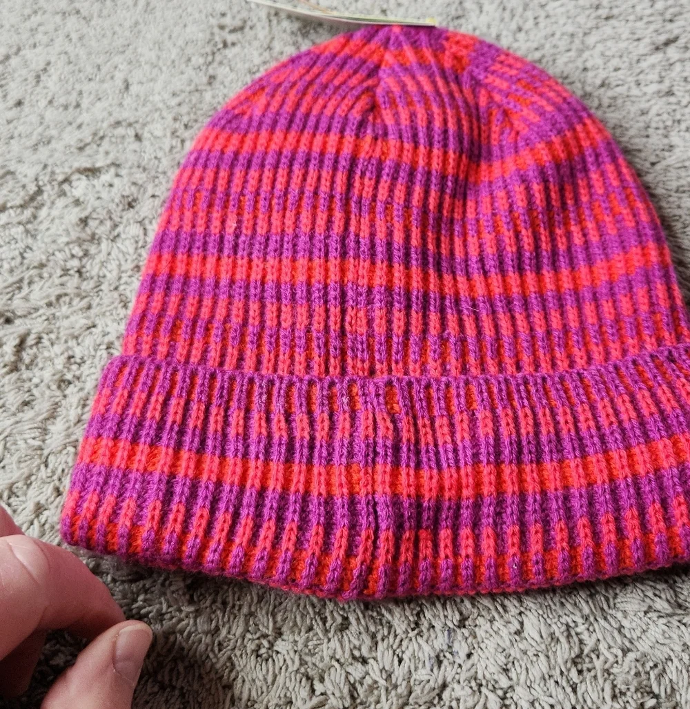Girls' Plaited Striped Cuff Beanie - All In Motion Pink One Size Fits Most